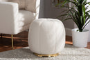 Rune Ivory Boucle Upholstered and Gold Metal Ottoman Baxton