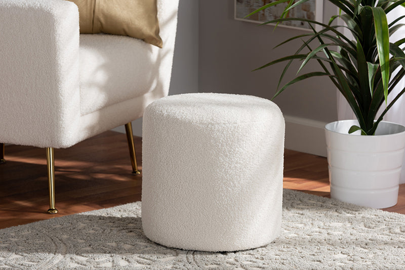 Josephine Modern and Contemporary Ivory Boucle Upholstered Ottoman