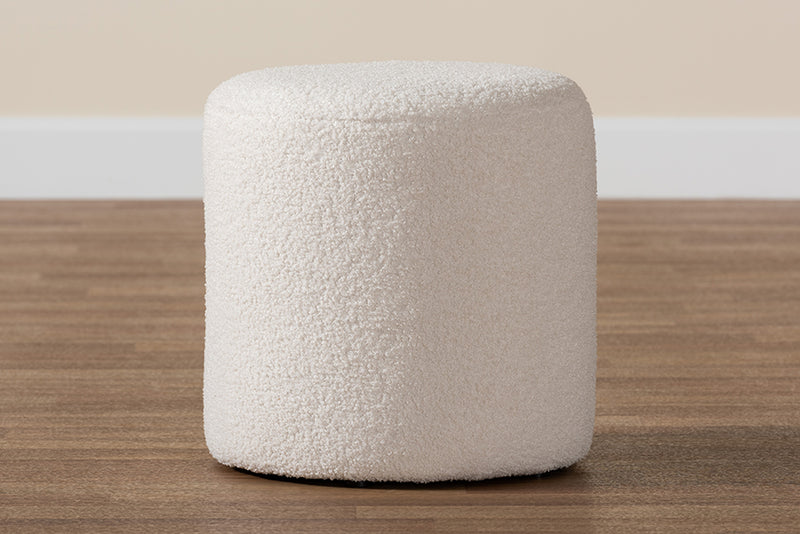 Josephine Modern and Contemporary Ivory Boucle Upholstered Ottoman