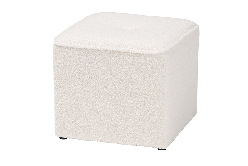 Walsh Modern and Contemporary Ivory Boucle Upholstered Ottoman