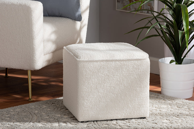 Walsh Modern and Contemporary Ivory Boucle Upholstered Ottoman