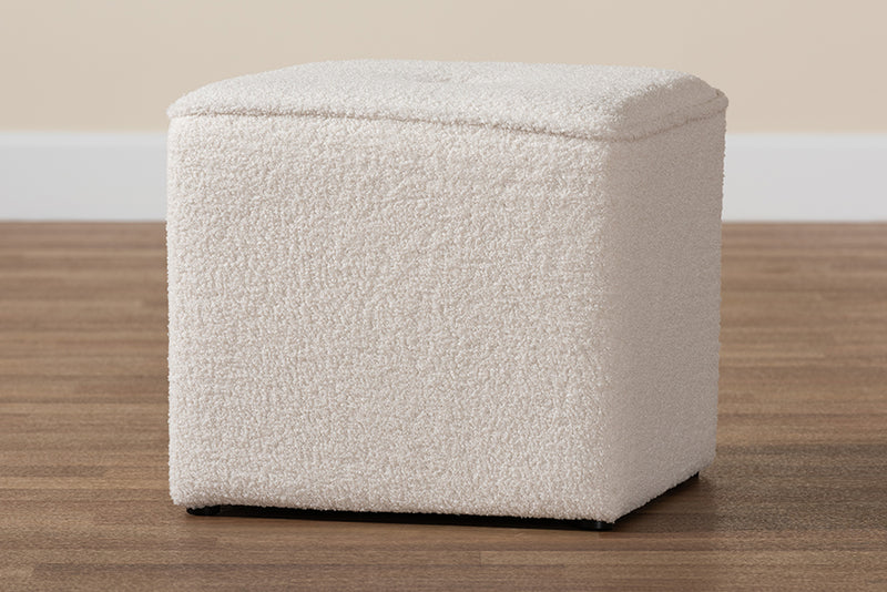 Walsh Modern and Contemporary Ivory Boucle Upholstered Ottoman