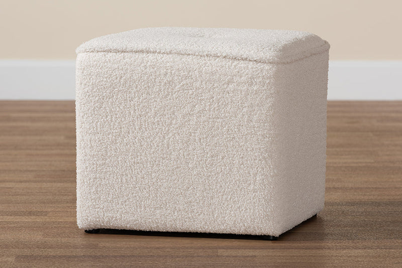 Walsh Ivory Boucle Upholstered Ottoman Baxton