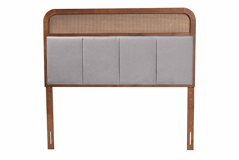 Gaenor Light Gray Fabric and Ash Walnut Queen Size Headboard w/Rattan Baxton