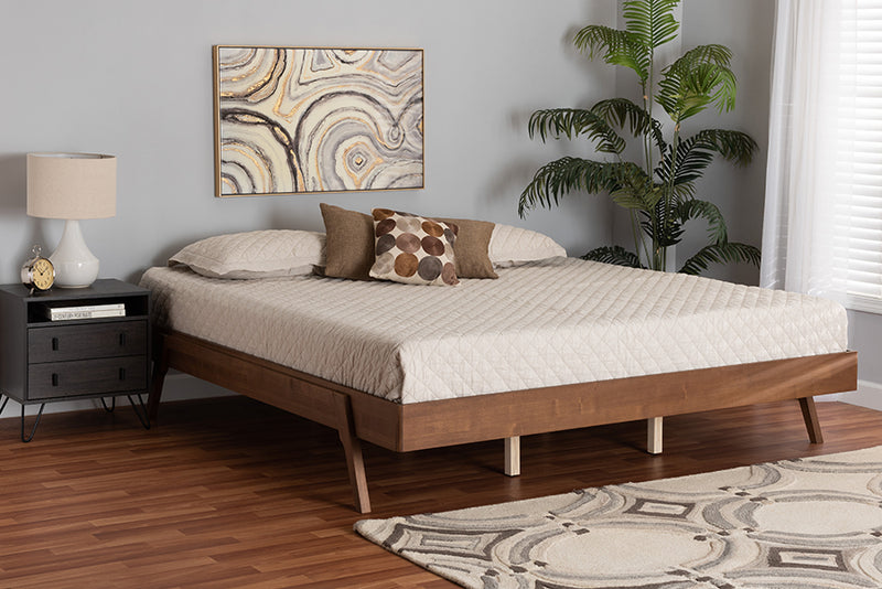 Grant Mid-Century Modern Ash Walnut Finished Wood Queen Size Bed