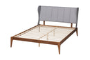 Kassidy Light Gray Fabric and Ash Walnut Queen Size Bed Baxton