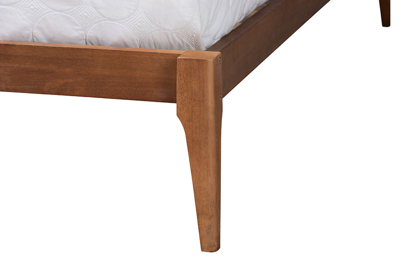 Kassidy Mid-Century Light Gray Fabric and Ash Walnut Finished Wood Queen Size Bed