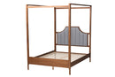 Elgon Light Gray Fabric and Ash Walnut Queen Size Platform Canopy Bed Baxton