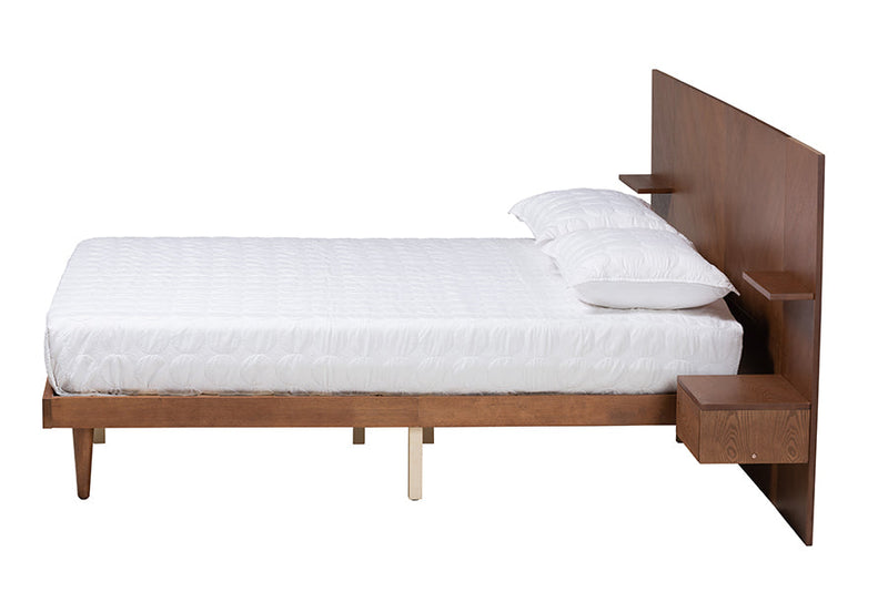 Fuller Ash Walnut Queen Size Platform Storage Bed w/Built-In Nightstands Baxton