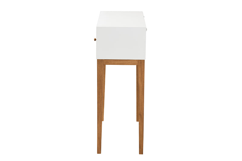 Luxio Mid-Century Modern Two-Tone Natural Brown and White Bayur Wood 1-Drawer Console Table