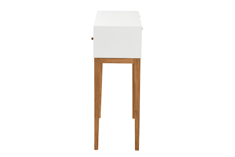 Luxio Two-Tone Natural Brown and White Bayur Wood 1-Drawer Console Table Baxton