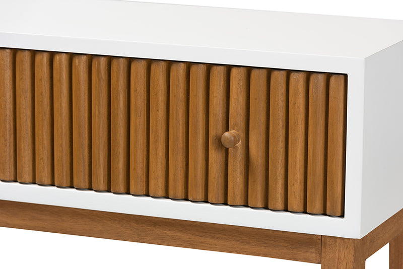 Luxio Mid-Century Modern Two-Tone Natural Brown and White Bayur Wood 1-Drawer Console Table