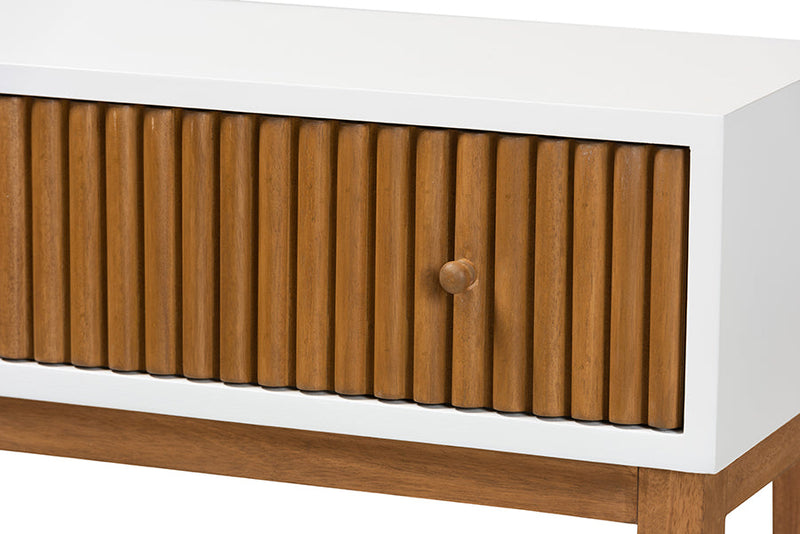 Luxio Two-Tone Natural Brown and White Bayur Wood 1-Drawer Console Table Baxton
