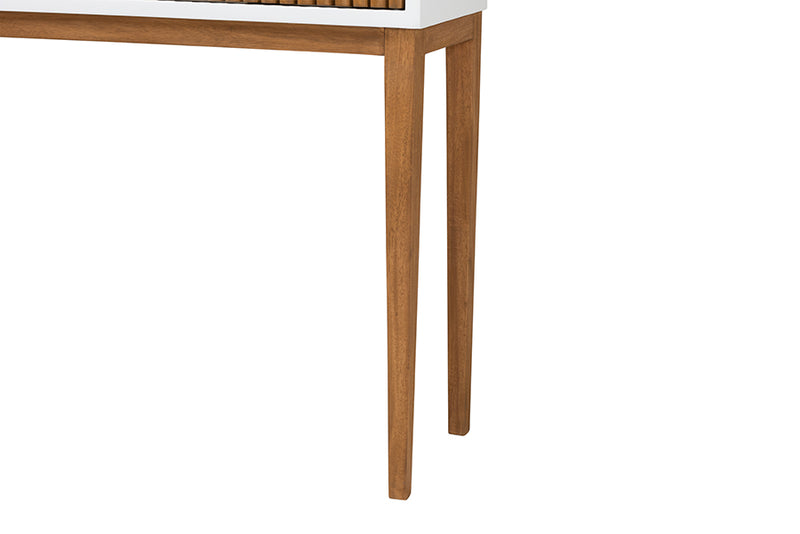 Luxio Mid-Century Modern Two-Tone Natural Brown and White Bayur Wood 1-Drawer Console Table