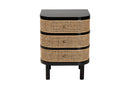 Rindal Black Bayur Wood and Natural Rattan 3-Drawer End Table Nightstand Baxton