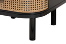 Rindal Black Bayur Wood and Natural Rattan 3-Drawer End Table Nightstand Baxton