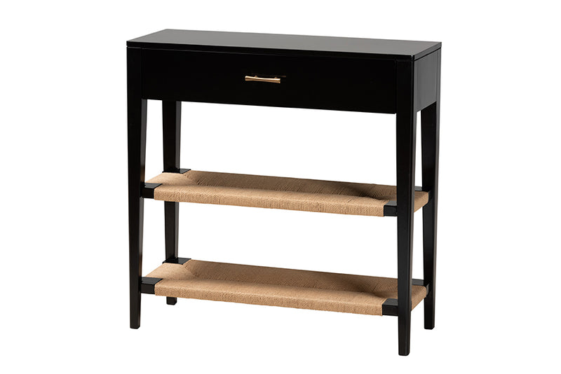 Julie Modern Bohemian Black Finished Bayur Wood 1-Drawer Console Table