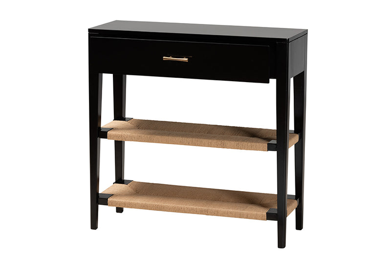 Julie Modern Bohemian Black Finished Bayur Wood 1-Drawer Console Table