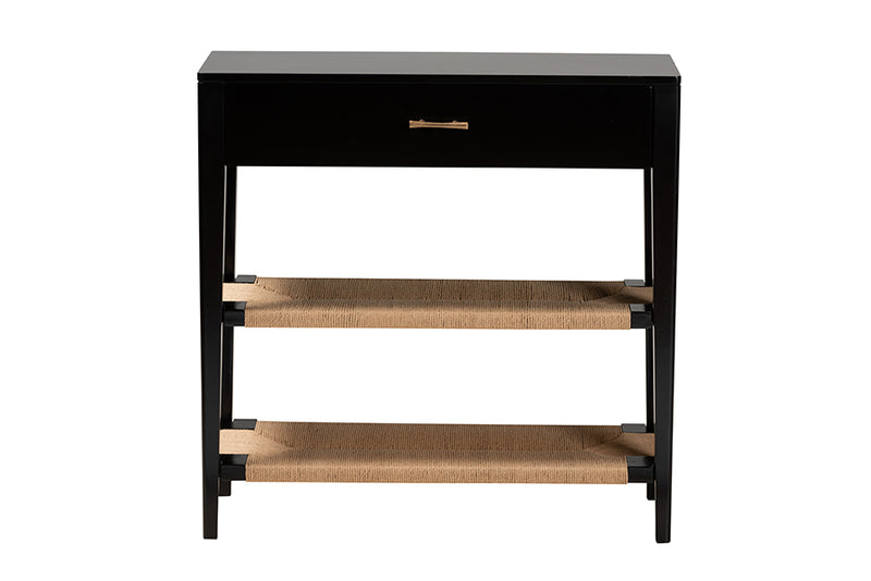 Julie Modern Bohemian Black Finished Bayur Wood 1-Drawer Console Table