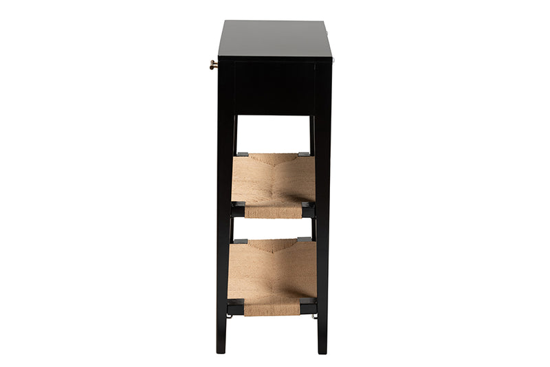 Julie Modern Bohemian Black Finished Bayur Wood 1-Drawer Console Table