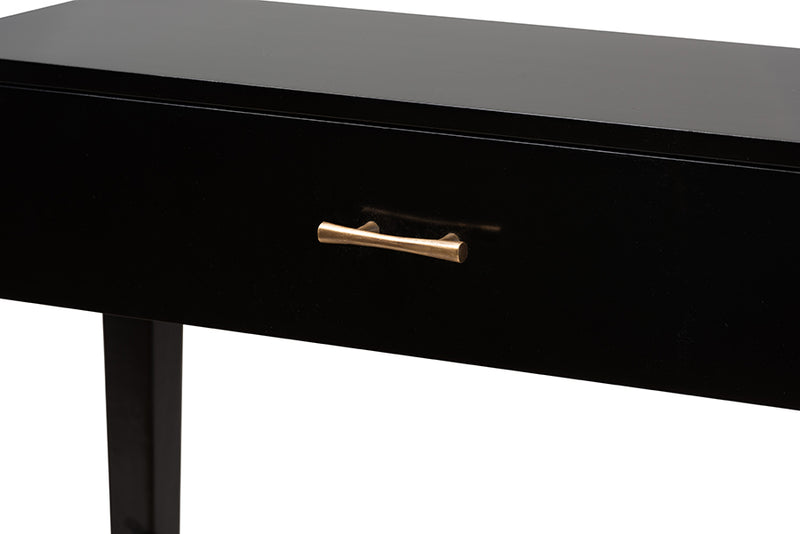 Julie Modern Bohemian Black Finished Bayur Wood 1-Drawer Console Table