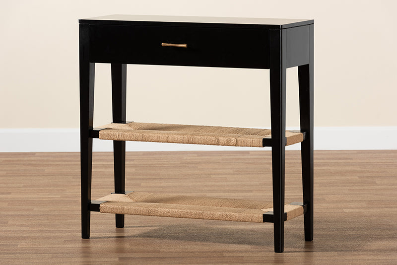 Julie Modern Bohemian Black Finished Bayur Wood 1-Drawer Console Table