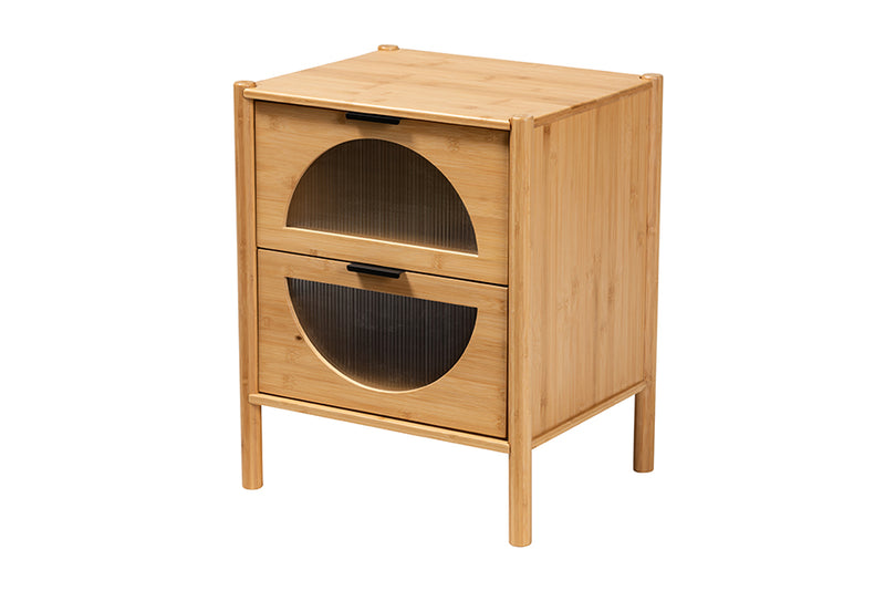 Dameka Mid-Century Natural Brown Bamboo Wood 2-Drawer End Table