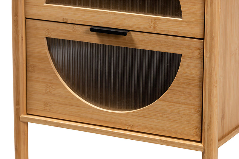 Dameka Natural Brown Bamboo Wood 2-Drawer End Table Baxton