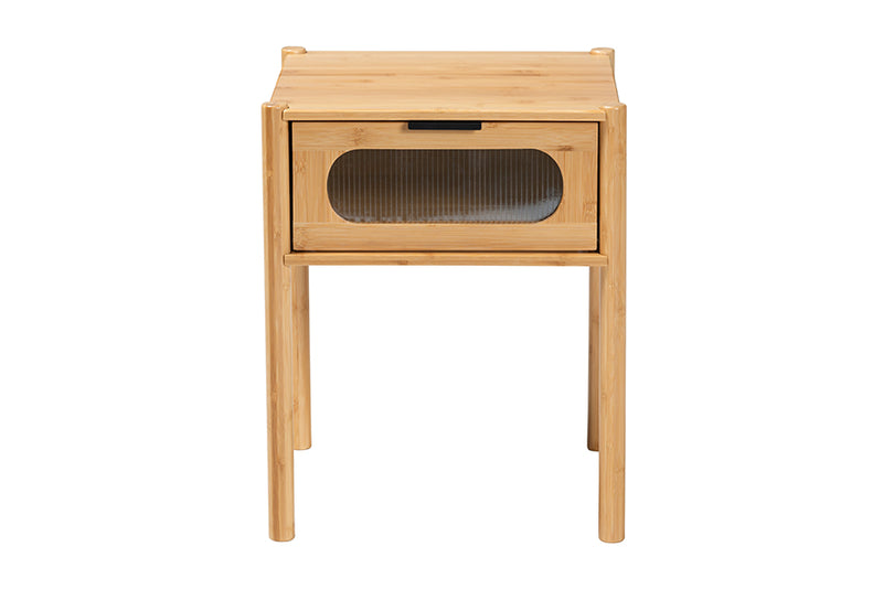 Dameka Mid-Century Natural Brown Bamboo Wood 1-Drawer End Table