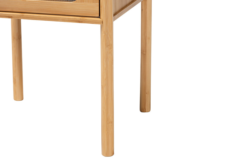 Dameka Mid-Century Natural Brown Bamboo Wood 1-Drawer End Table