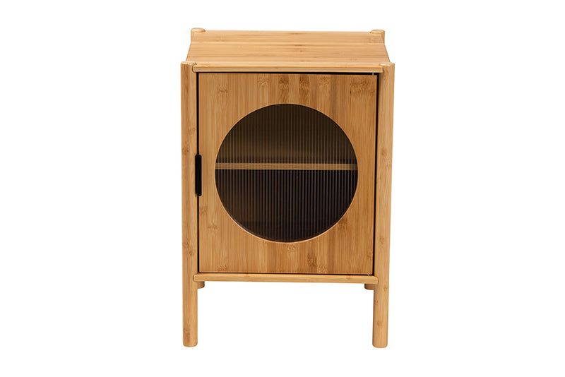 Dameka Mid-Century Natural Brown Bamboo Wood 1-Door End Table