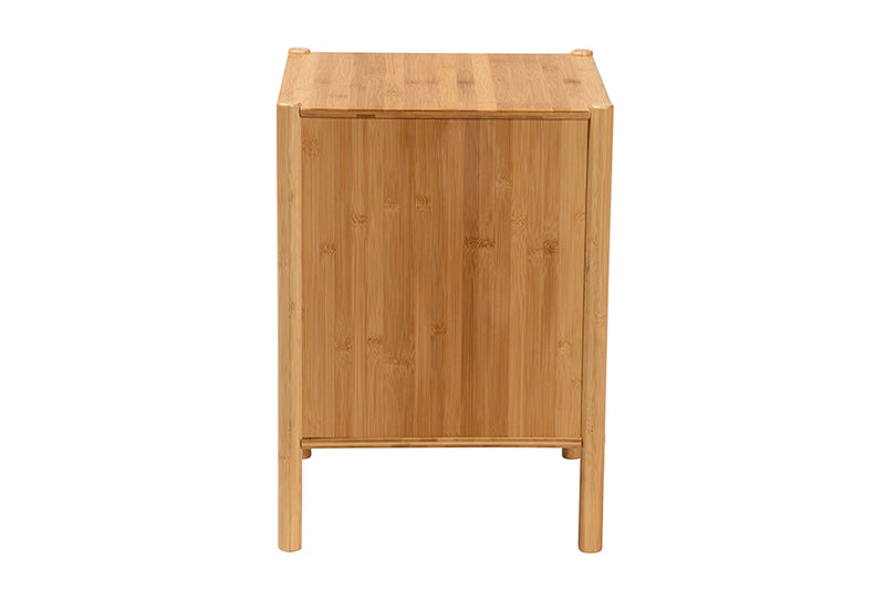 Dameka Mid-Century Natural Brown Bamboo Wood 1-Door End Table