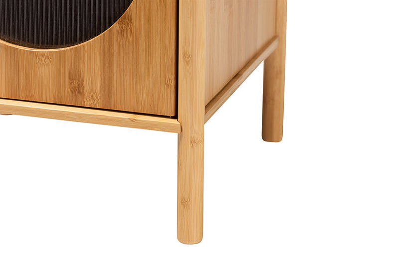 Dameka Natural Brown Bamboo Wood 1-Door End Table Baxton