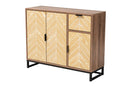 Kalinda Two-Tone Walnut and Natural Brown and Black Metal 3-Door Sideboard Baxton