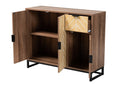 Kalinda Two-Tone Walnut and Natural Brown and Black Metal 3-Door Sideboard Baxton
