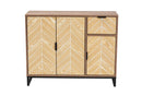 Kalinda Two-Tone Walnut and Natural Brown and Black Metal 3-Door Sideboard Baxton