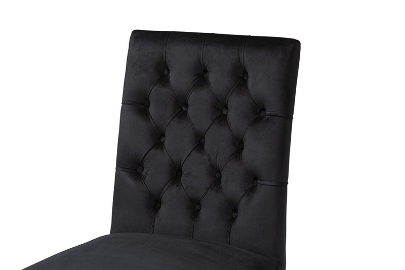 Dayana Contemporary Glam and Luxe Black Velvet Fabric and Gold Metal 2-Piece Dining Chair Set