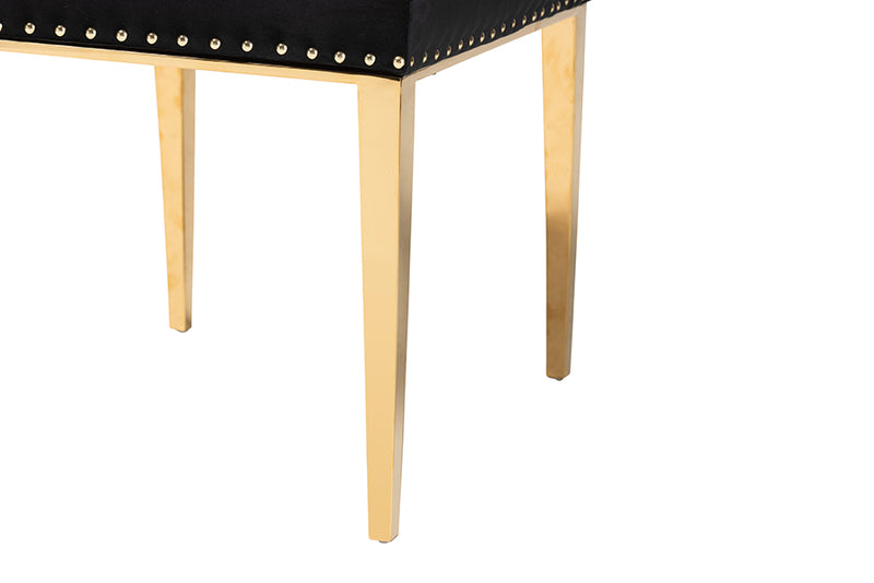 Dayana Contemporary Glam and Luxe Black Velvet Fabric and Gold Metal 2-Piece Dining Chair Set