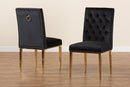 Dayana Black Velvet Fabric and Gold Metal 2Pc Dining Chair Set Baxton