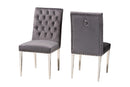 Dayana Gray Velvet Fabric and Silver Metal 2Pc Dining Chair Set Baxton