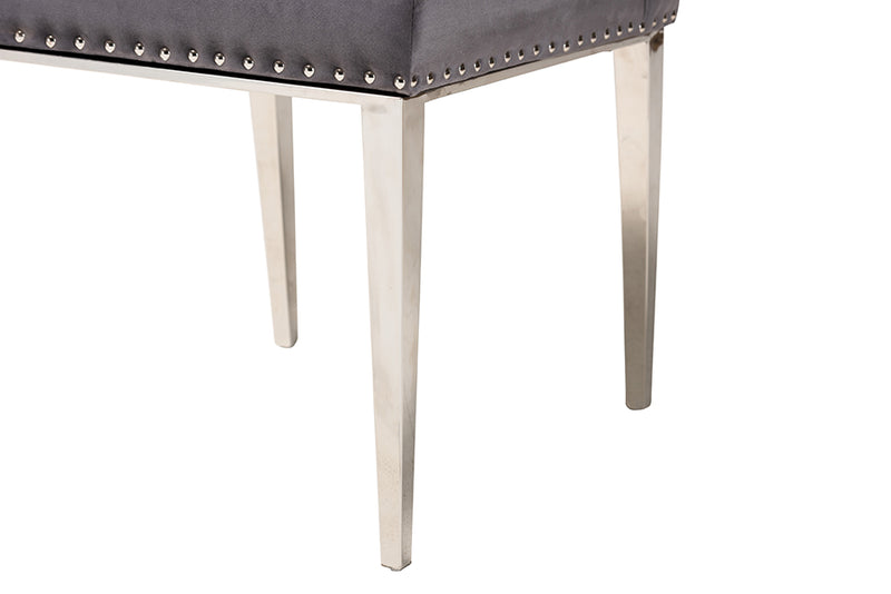 Dayana Contemporary Glam and Luxe Gray Velvet Fabric and Silver Metal 2-Piece Dining Chair Set