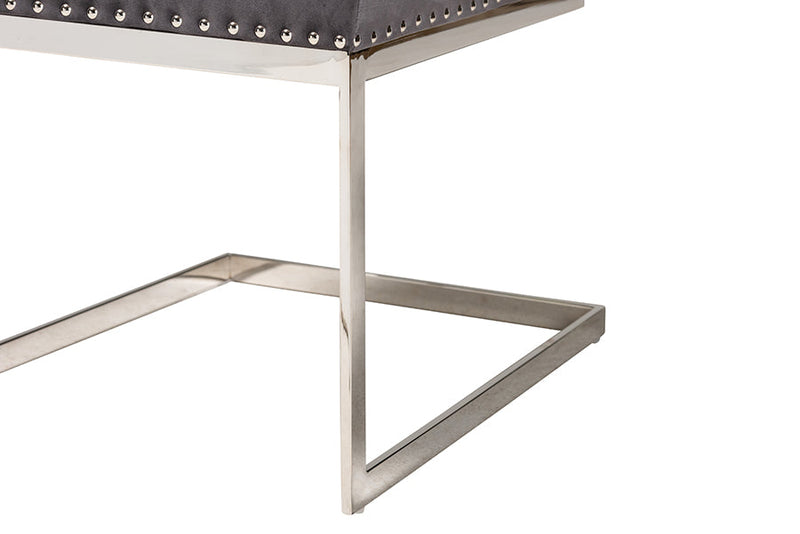 Benito Gray Velvet Fabric and Silver Metal 2Pc Dining Chair Set Baxton