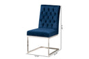 Benito Navy Blue Velvet Fabric and Silver Metal 2Pc Dining Chair Set Baxton