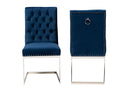 Benito Navy Blue Velvet Fabric and Silver Metal 2Pc Dining Chair Set Baxton