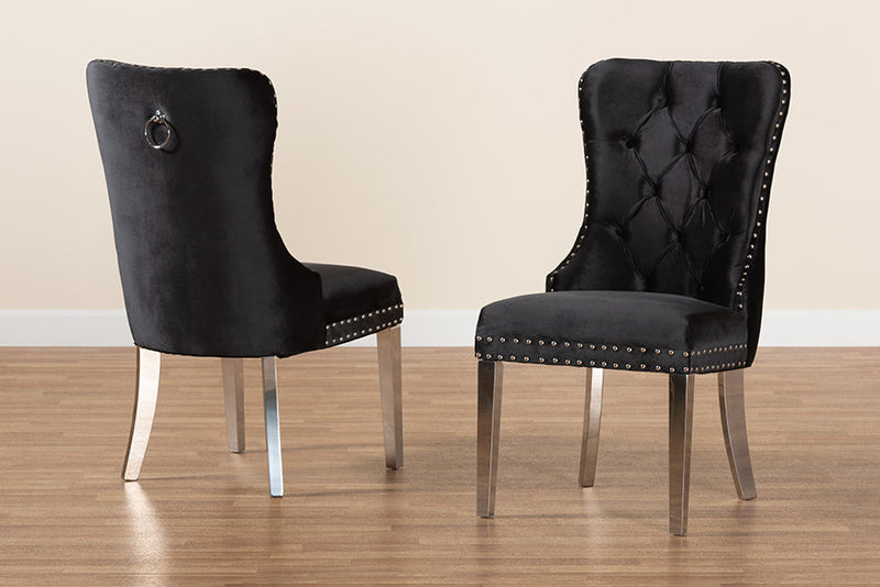 Dacian Black Velvet Fabric and Silver Metal 2Pc Dining Chair Set Baxton