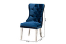 Dacian Navy Blue Velvet Fabric and Silver Metal 2Pc Dining Chair Set Baxton