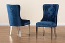 Dacian Navy Blue Velvet Fabric and Silver Metal 2Pc Dining Chair Set Baxton
