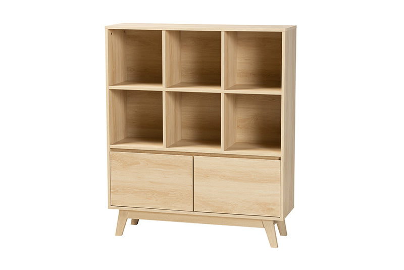 Chandler Japandi Oak Brown Finished Wood Bookshelf