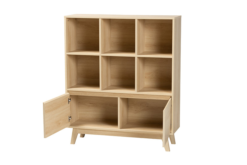 Chandler Japandi Oak Brown Finished Wood Bookshelf