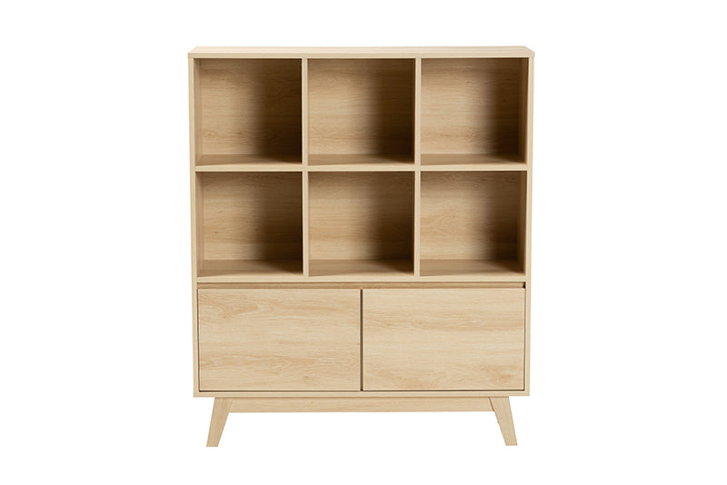 Chandler Japandi Oak Brown Finished Wood Bookshelf